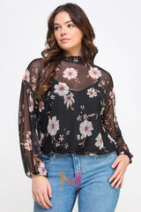 Mesh Floral Ls Top W/cami | Mixtshop LLC