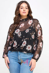 Mesh Floral Ls Top W/cami | Mixtshop LLC