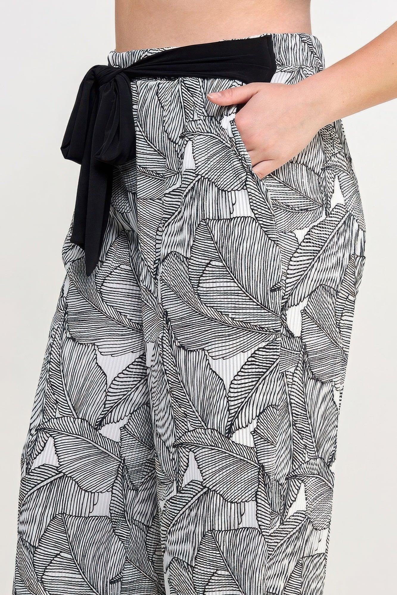 Plisse Palm Print Pants | Mixtshop LLC