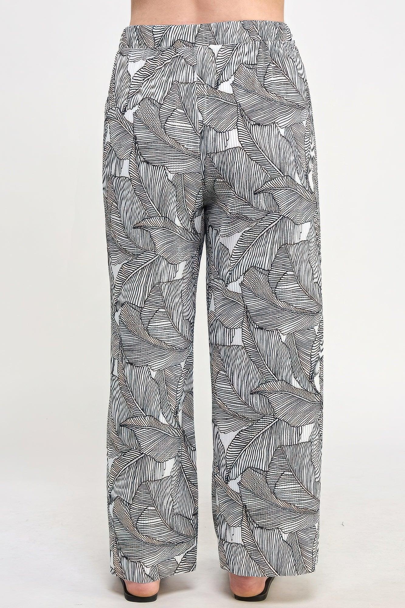 Plisse Palm Print Pants | Mixtshop LLC