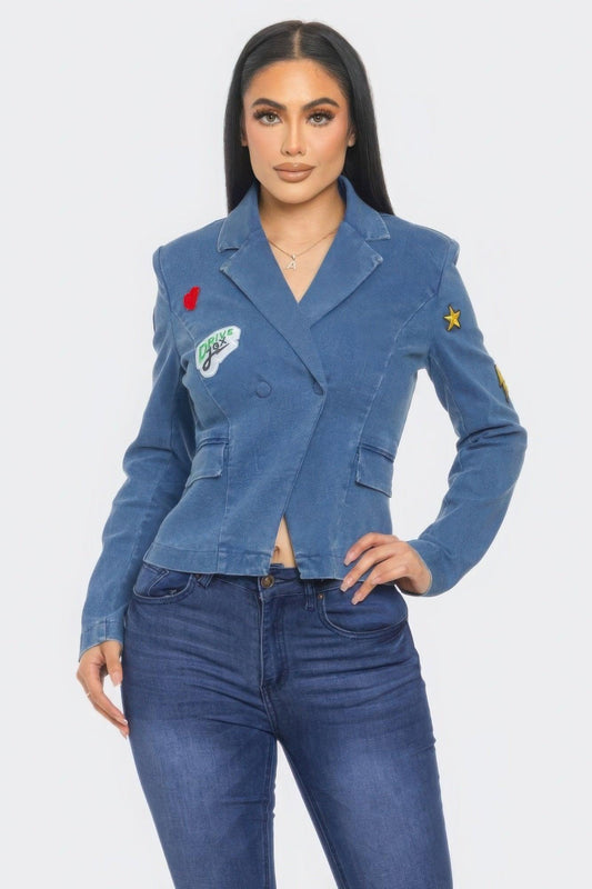 Patch It Up Denim Blazer Jacket | Mixtshop LLC