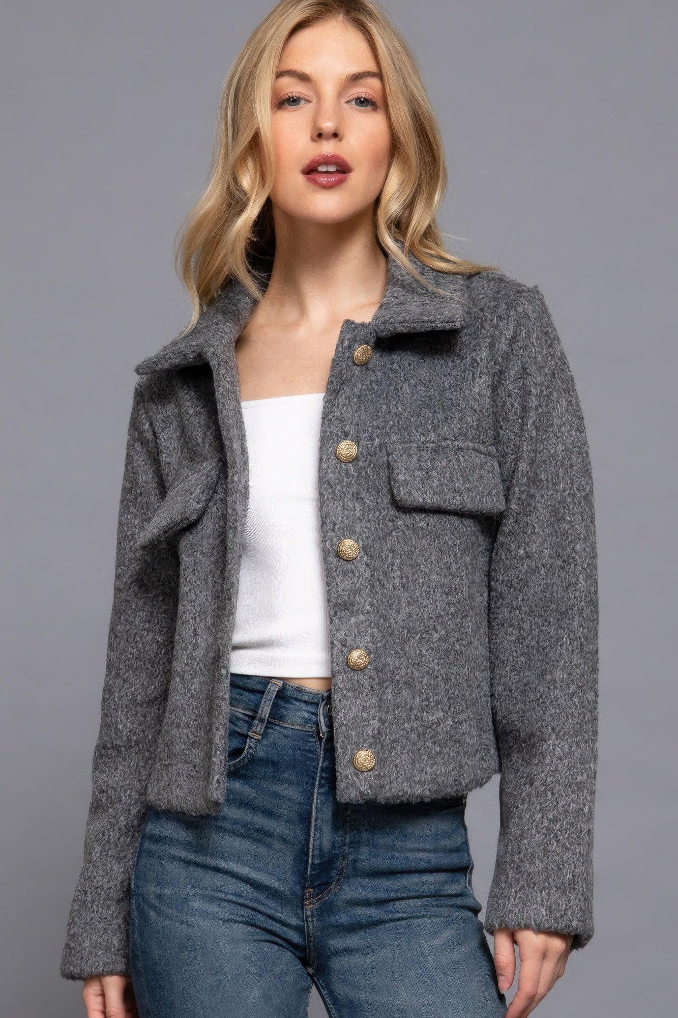 Long Slv Teddy Fleece Short Jacket | Mixtshop LLC