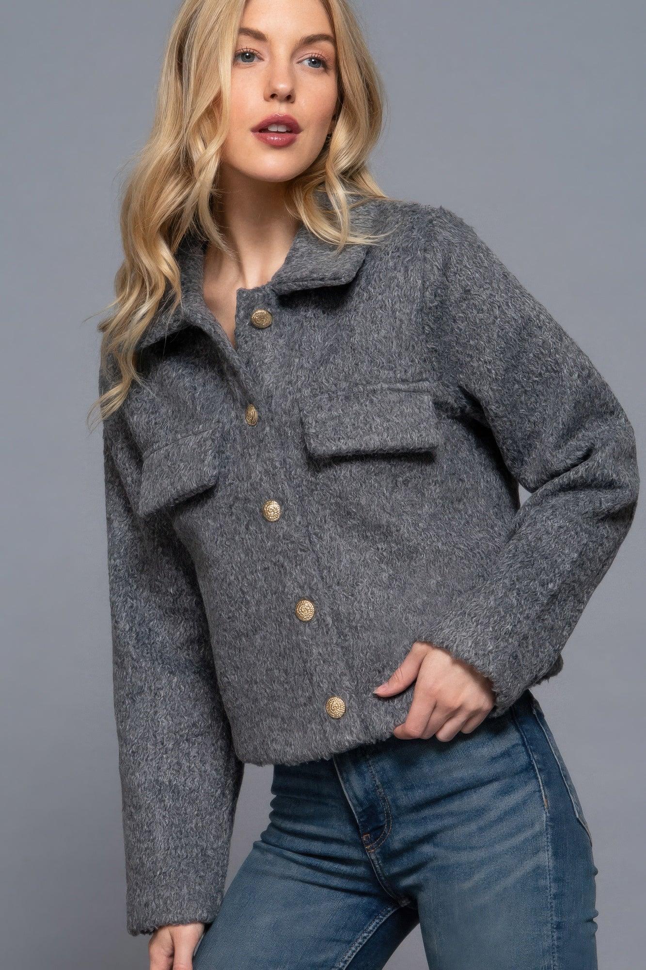 Long Slv Teddy Fleece Short Jacket | Mixtshop LLC