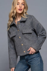Long Slv Teddy Fleece Short Jacket | Mixtshop LLC