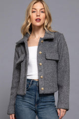 Long Slv Teddy Fleece Short Jacket | Mixtshop LLC