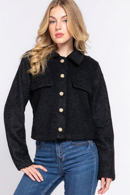 Long Slv Teddy Fleece Short Jacket | Mixtshop LLC