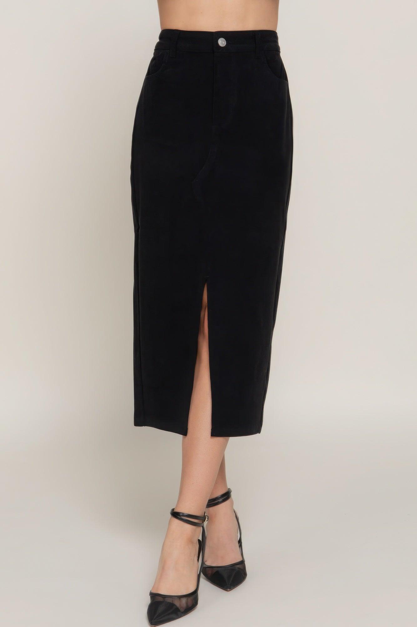 Front Open Slit Corduroy Midi Skirt | Mixtshop LLC