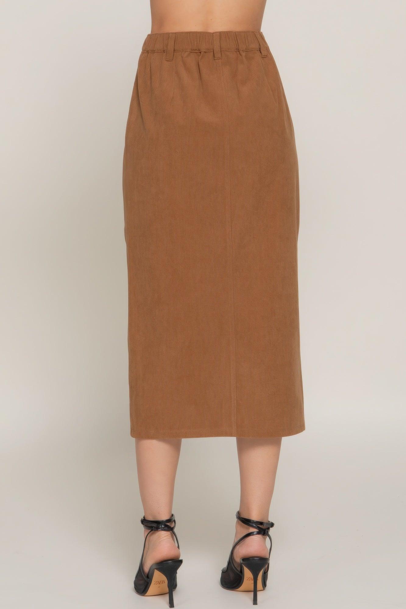 Front Open Slit Corduroy Midi Skirt | Mixtshop LLC