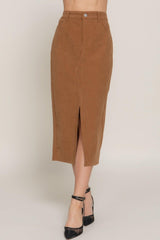 Front Open Slit Corduroy Midi Skirt | Mixtshop LLC