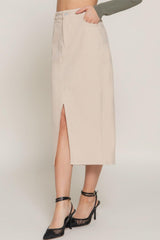 Front Open Slit Corduroy Midi Skirt | Mixtshop LLC