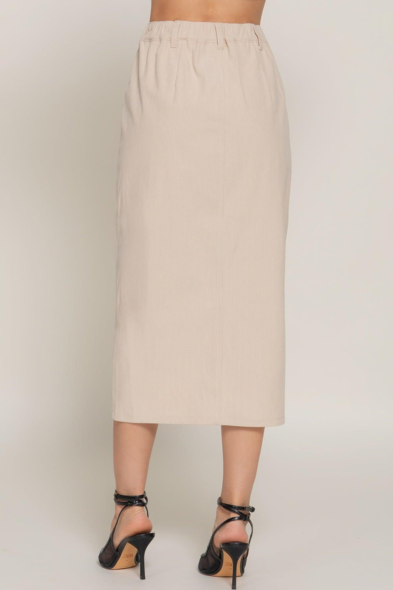 Front Open Slit Corduroy Midi Skirt | Mixtshop LLC