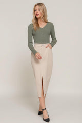 Front Open Slit Corduroy Midi Skirt | Mixtshop LLC