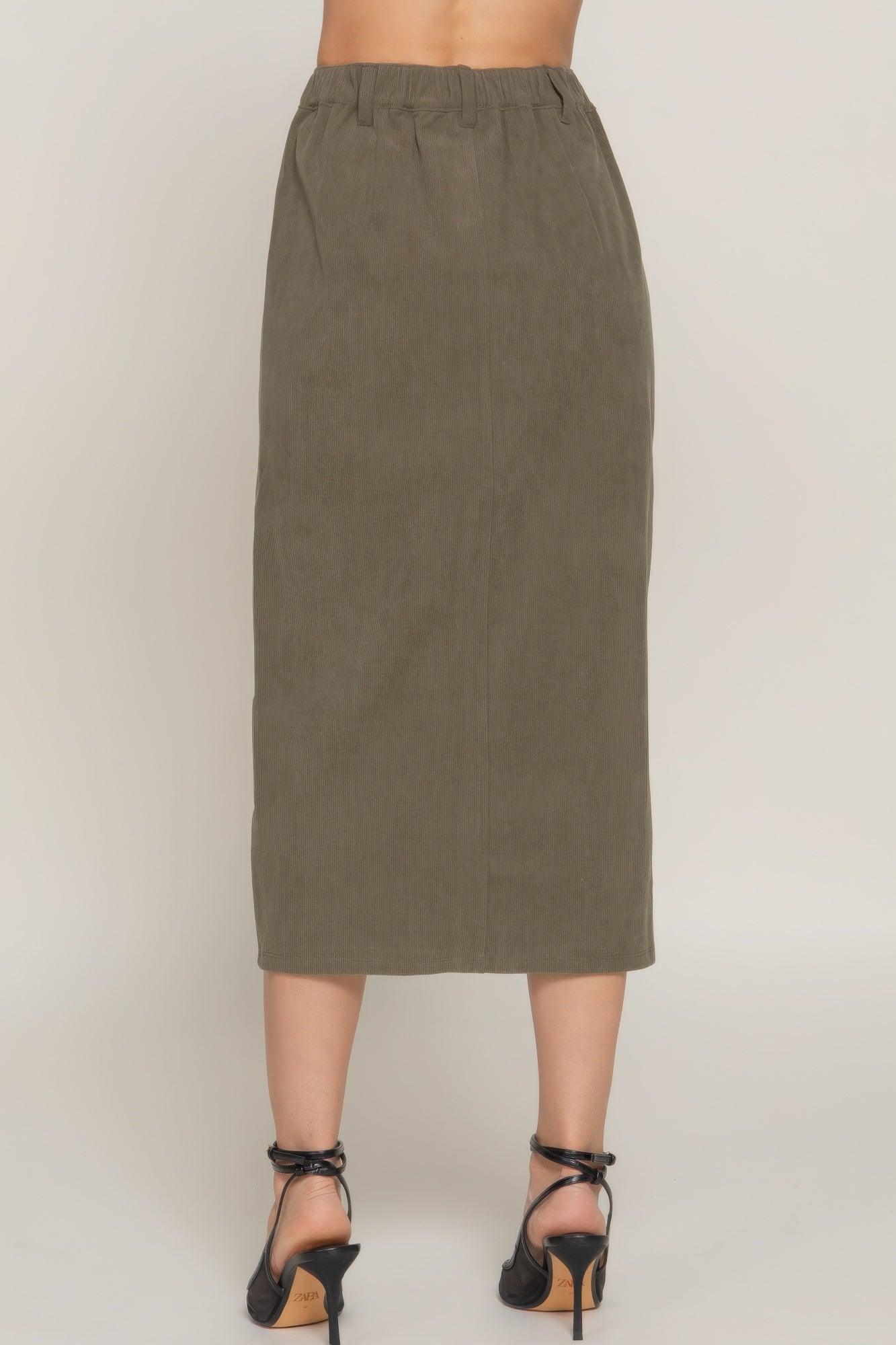 Front Open Slit Corduroy Midi Skirt | Mixtshop LLC