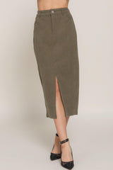 Front Open Slit Corduroy Midi Skirt | Mixtshop LLC