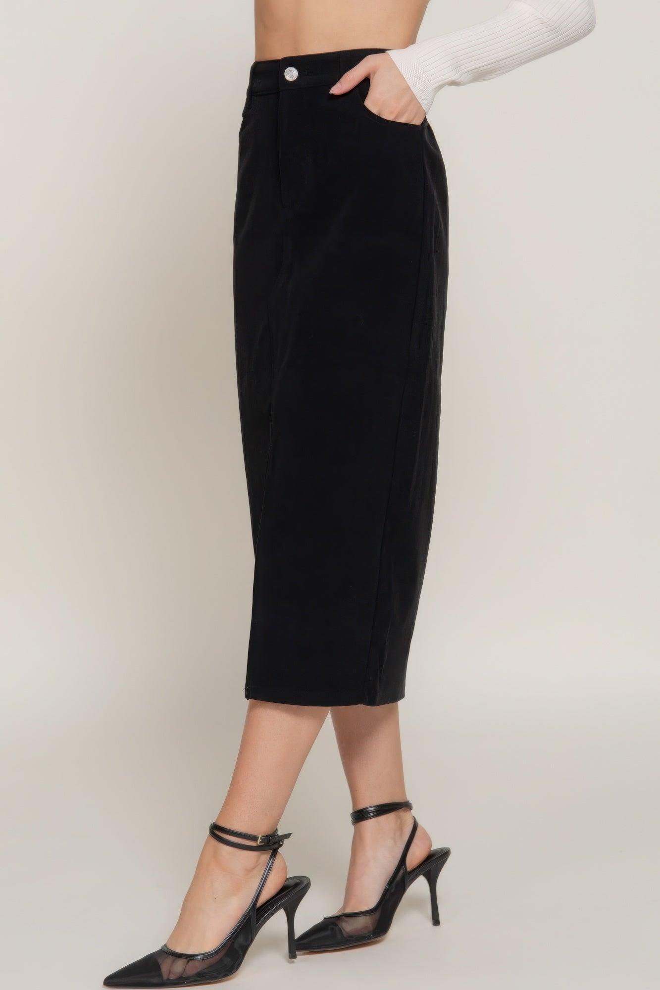 Front Open Slit Corduroy Midi Skirt | Mixtshop LLC