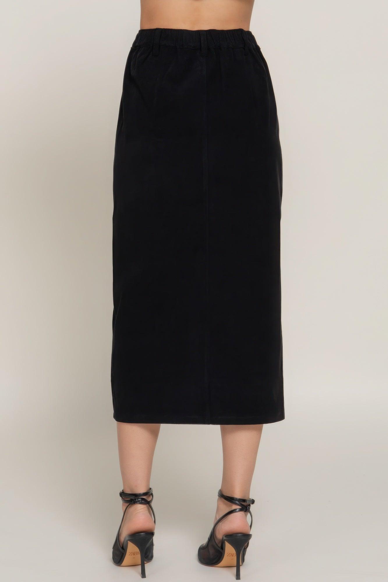 Front Open Slit Corduroy Midi Skirt | Mixtshop LLC