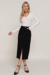 Front Open Slit Corduroy Midi Skirt | Mixtshop LLC