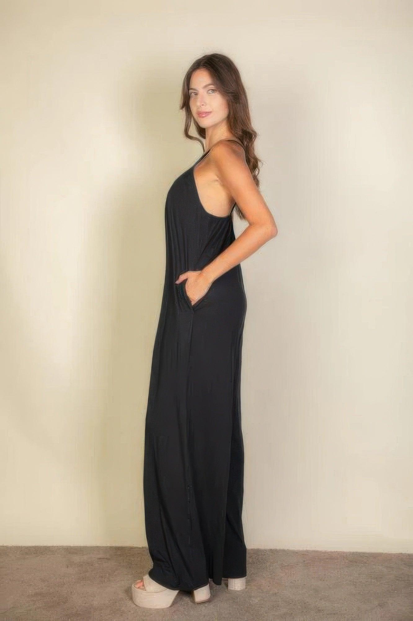 Spaghetti Strap Solid Wide Jumpsuit | Mixtshop LLC