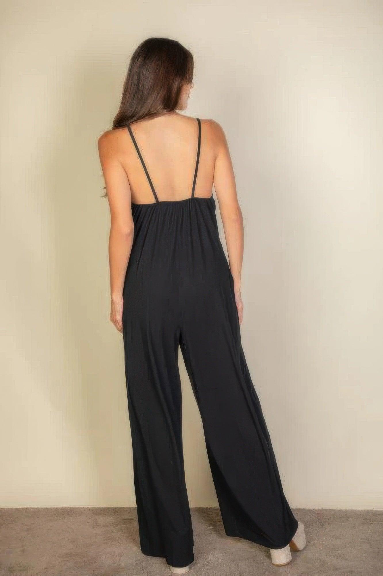 Spaghetti Strap Solid Wide Jumpsuit | Mixtshop LLC