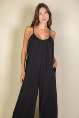 Spaghetti Strap Solid Wide Jumpsuit | Mixtshop LLC