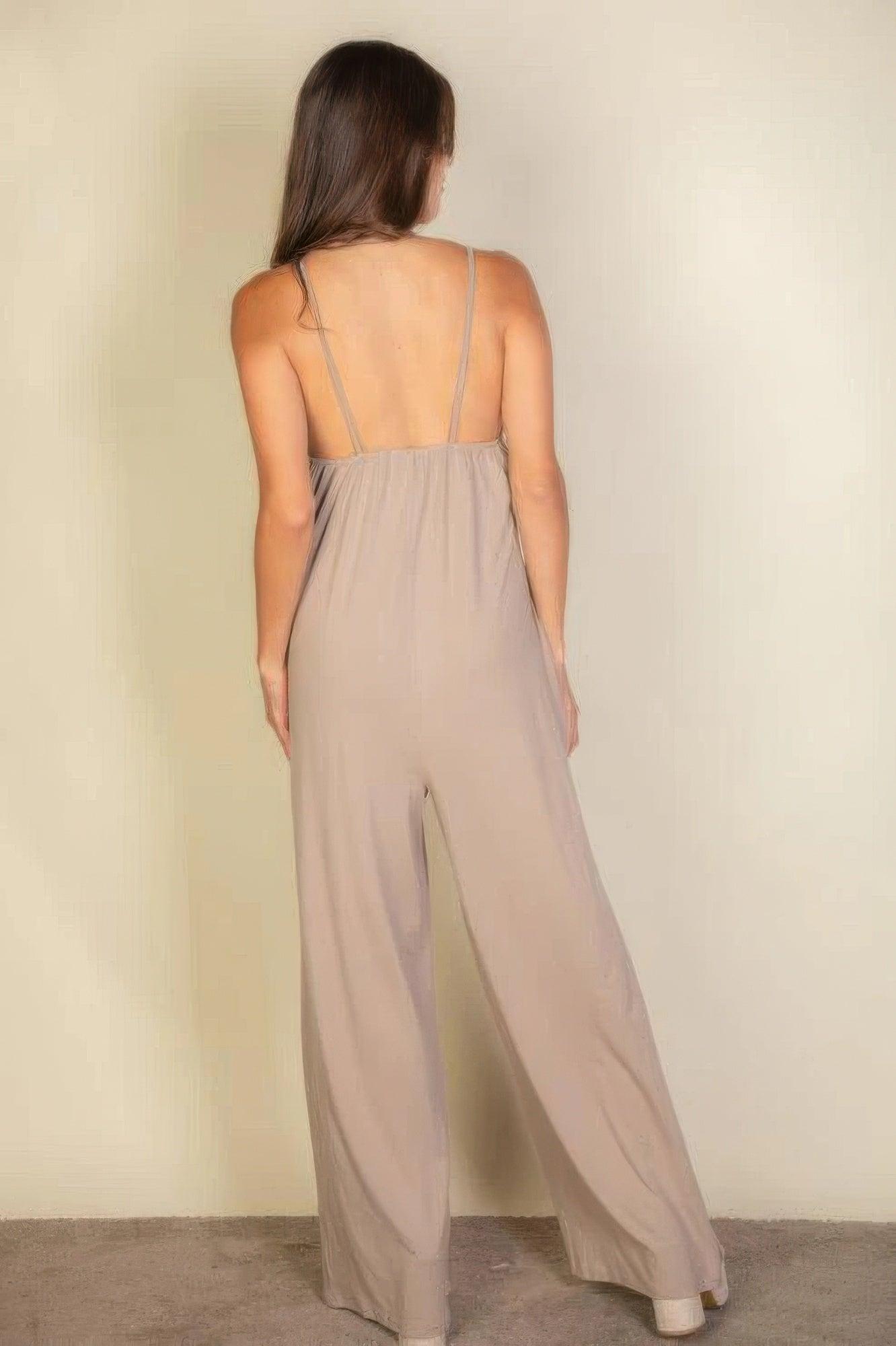 Spaghetti Strap Solid Wide Jumpsuit | Mixtshop LLC