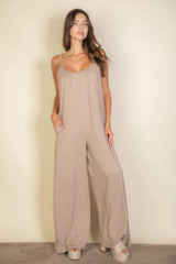 Spaghetti Strap Solid Wide Jumpsuit | Mixtshop LLC
