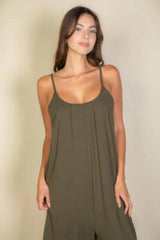 Spaghetti Strap Solid Wide Jumpsuit | Mixtshop LLC