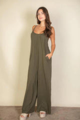 Spaghetti Strap Solid Wide Jumpsuit | Mixtshop LLC