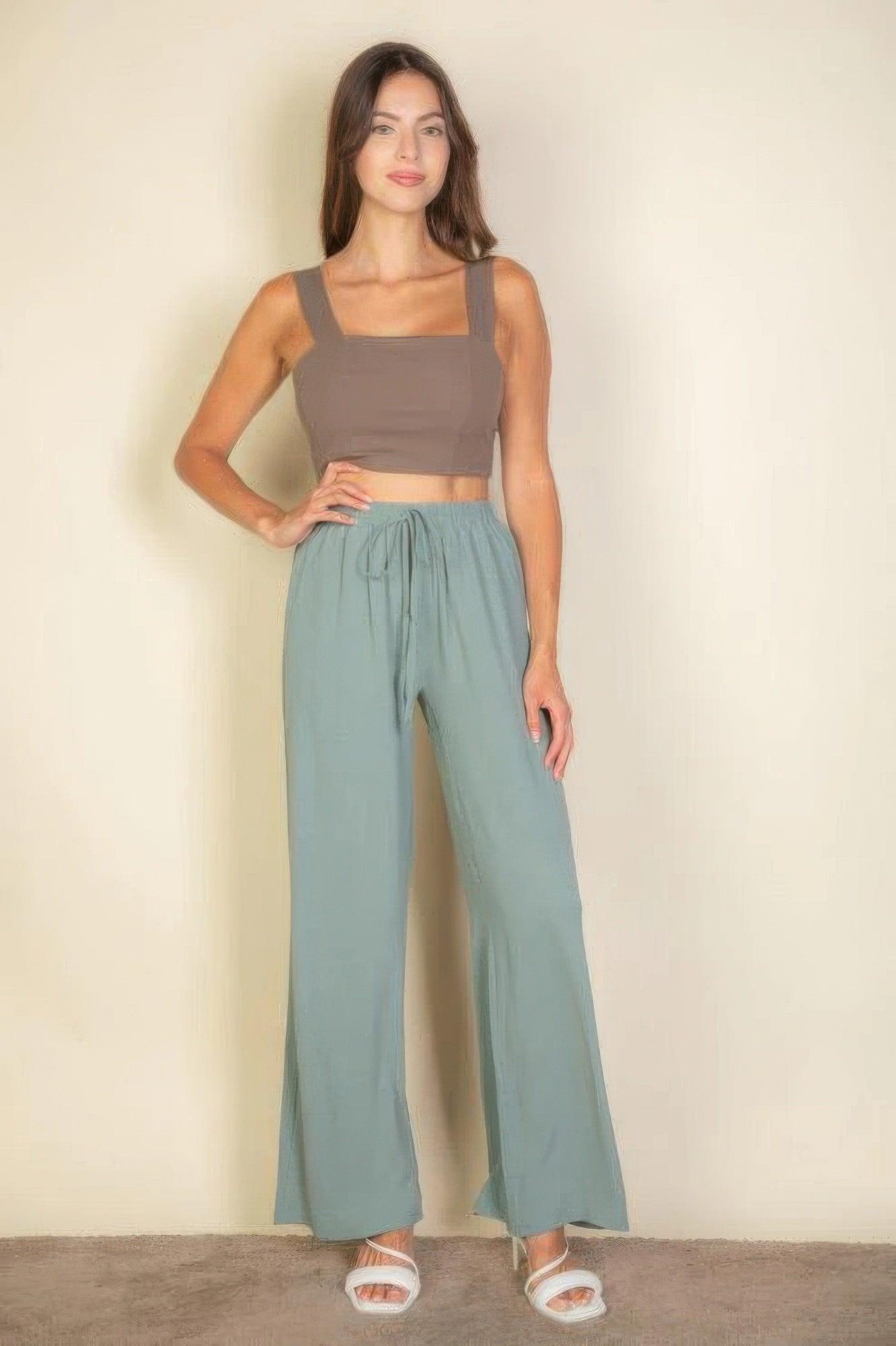 Drawstring Waist Wide Leg Minimalist Pants | Mixtshop LLC