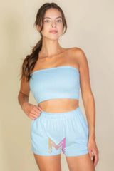 Simple Solid Color Tube Top And Shorts Two Piece Set | Mixtshop LLC
