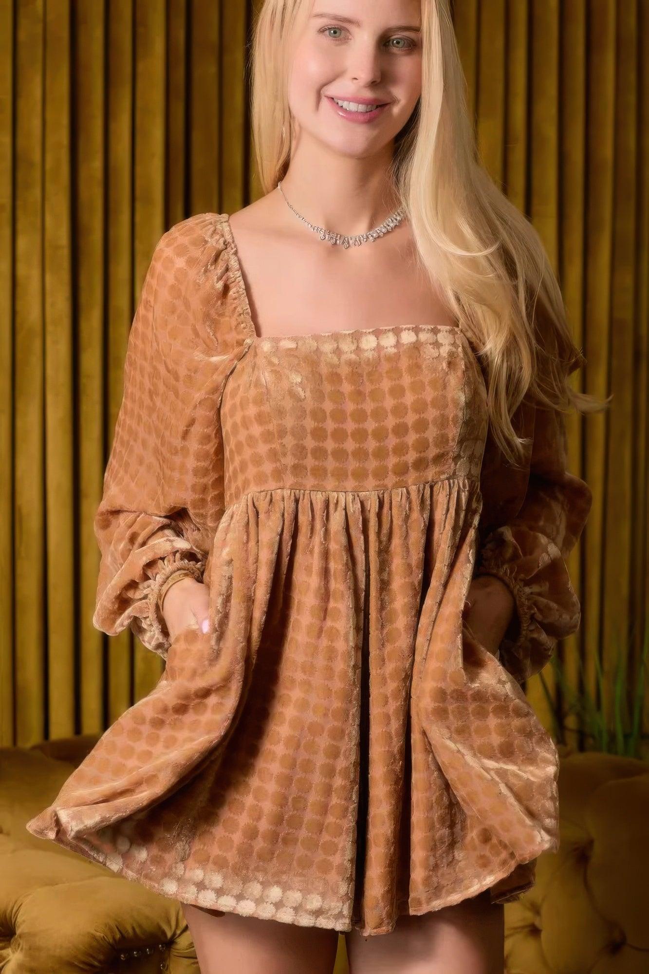 Velvet Long Sleeve Square Neck Flowy Romper | Mixtshop LLC