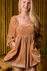 Velvet Long Sleeve Square Neck Flowy Romper | Mixtshop LLC