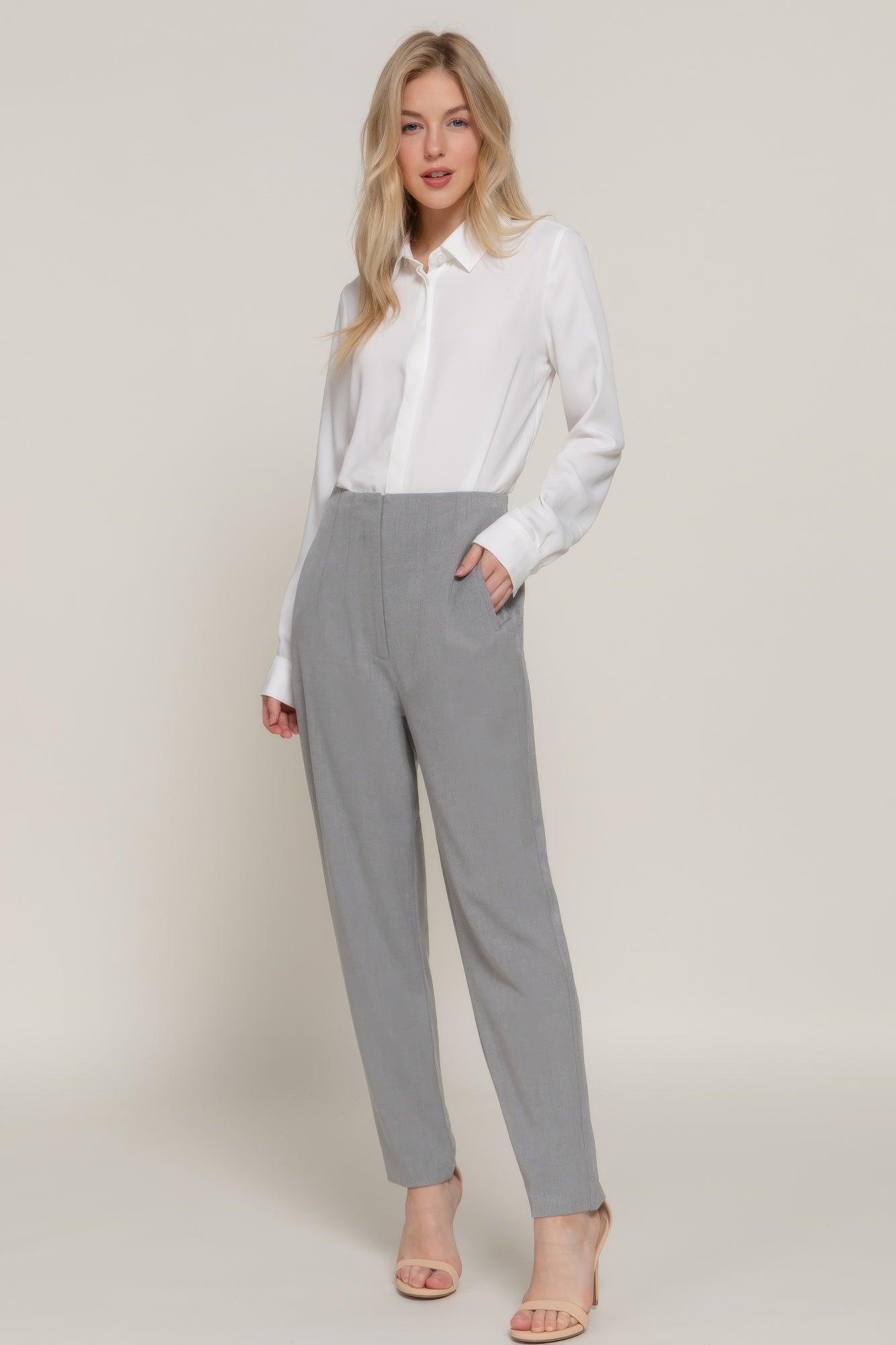 High Waist Pintuck Detail Long Pants | Mixtshop LLC