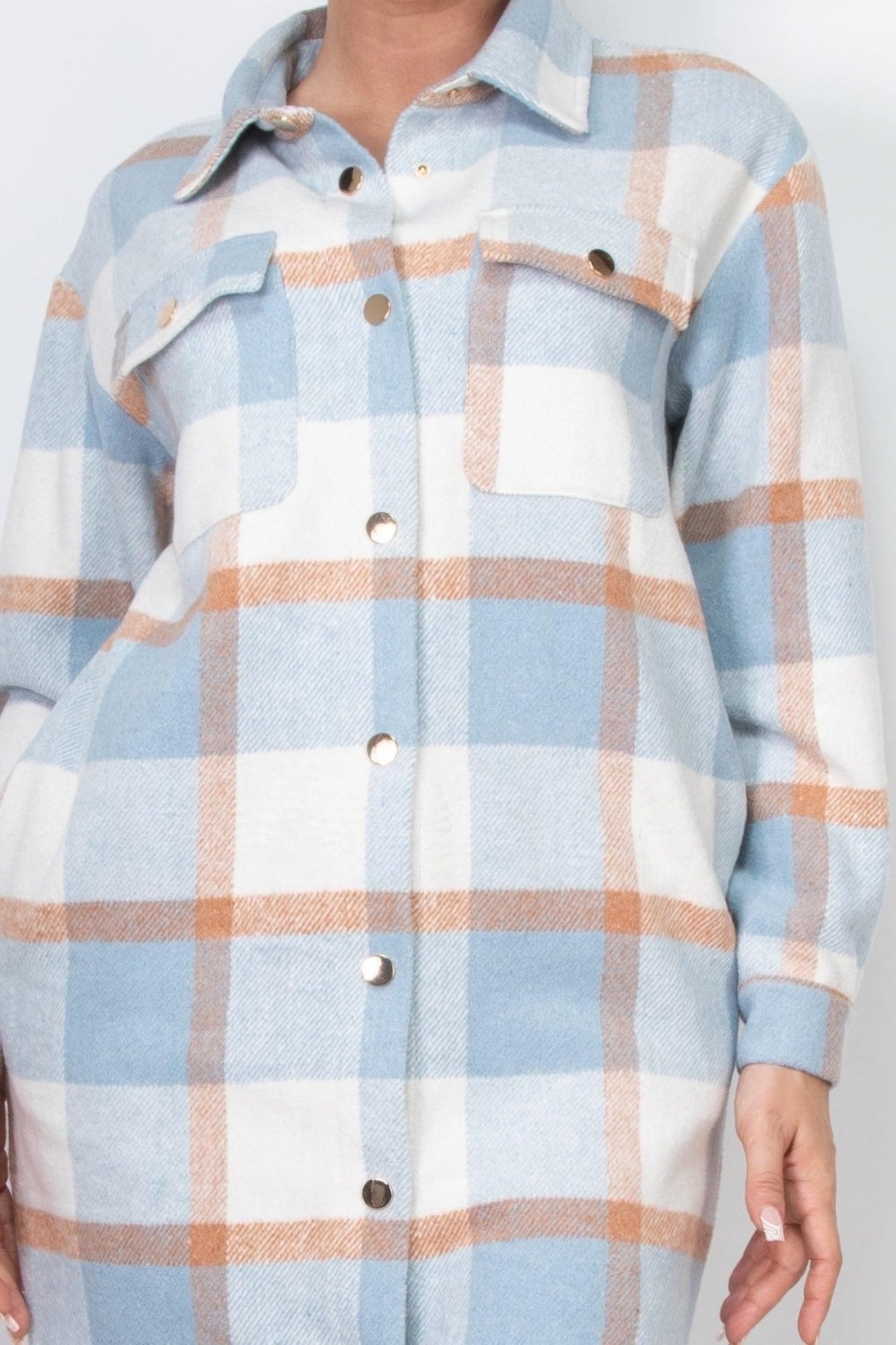 Plaid Buttoned Shacket Coat | Mixtshop LLC
