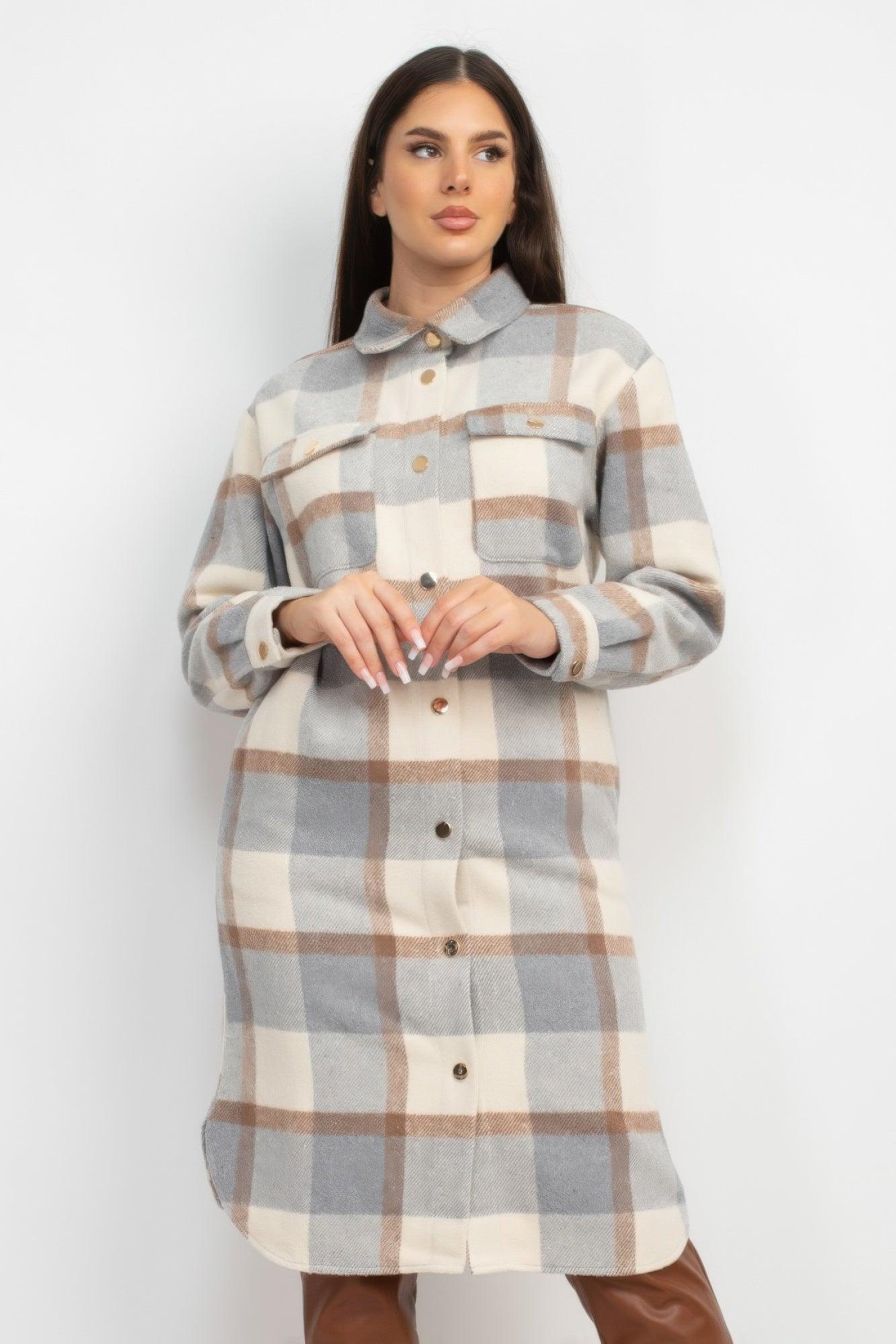 Plaid Buttoned Shacket Coat | Mixtshop LLC