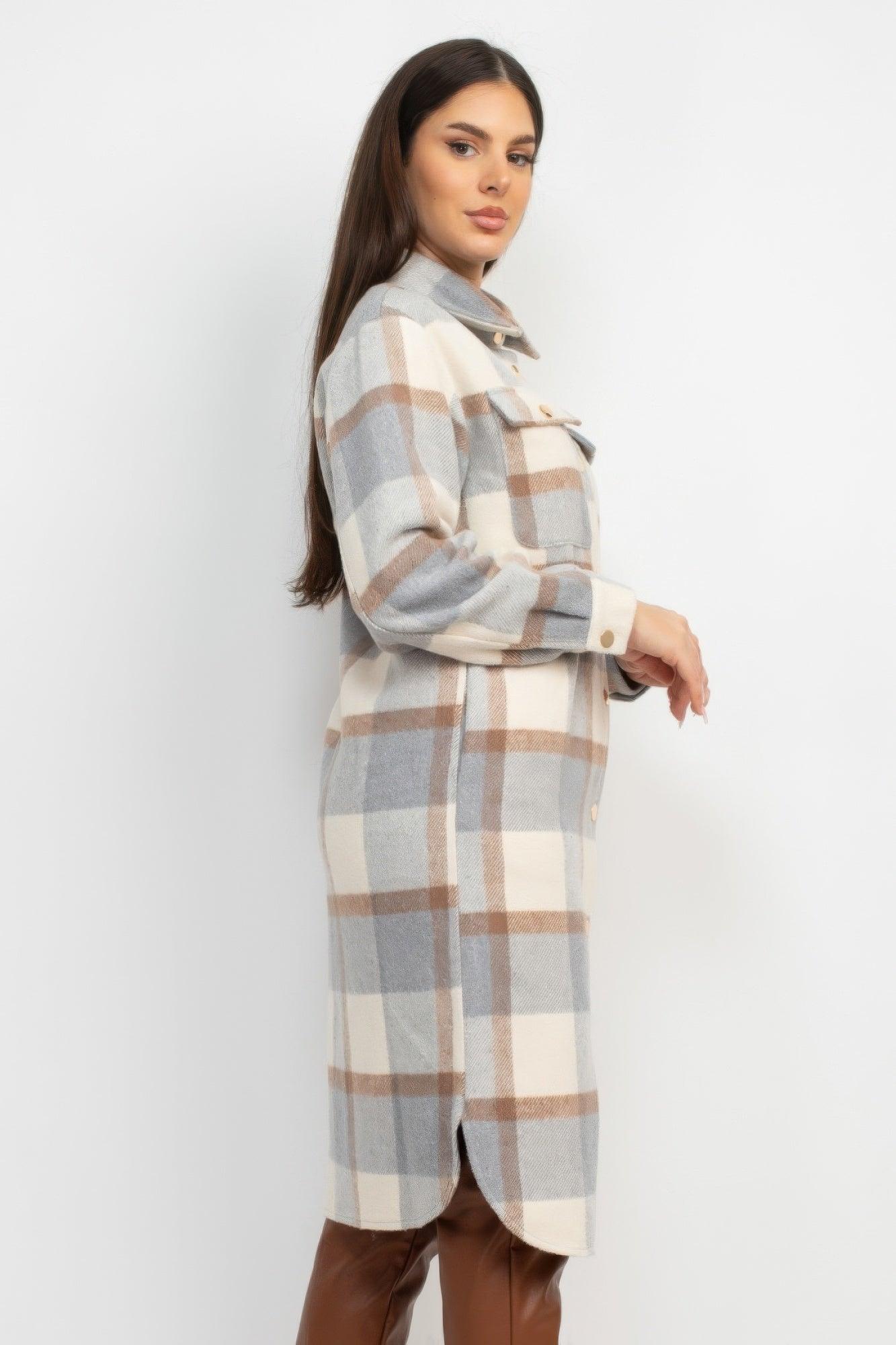 Plaid Buttoned Shacket Coat | Mixtshop LLC