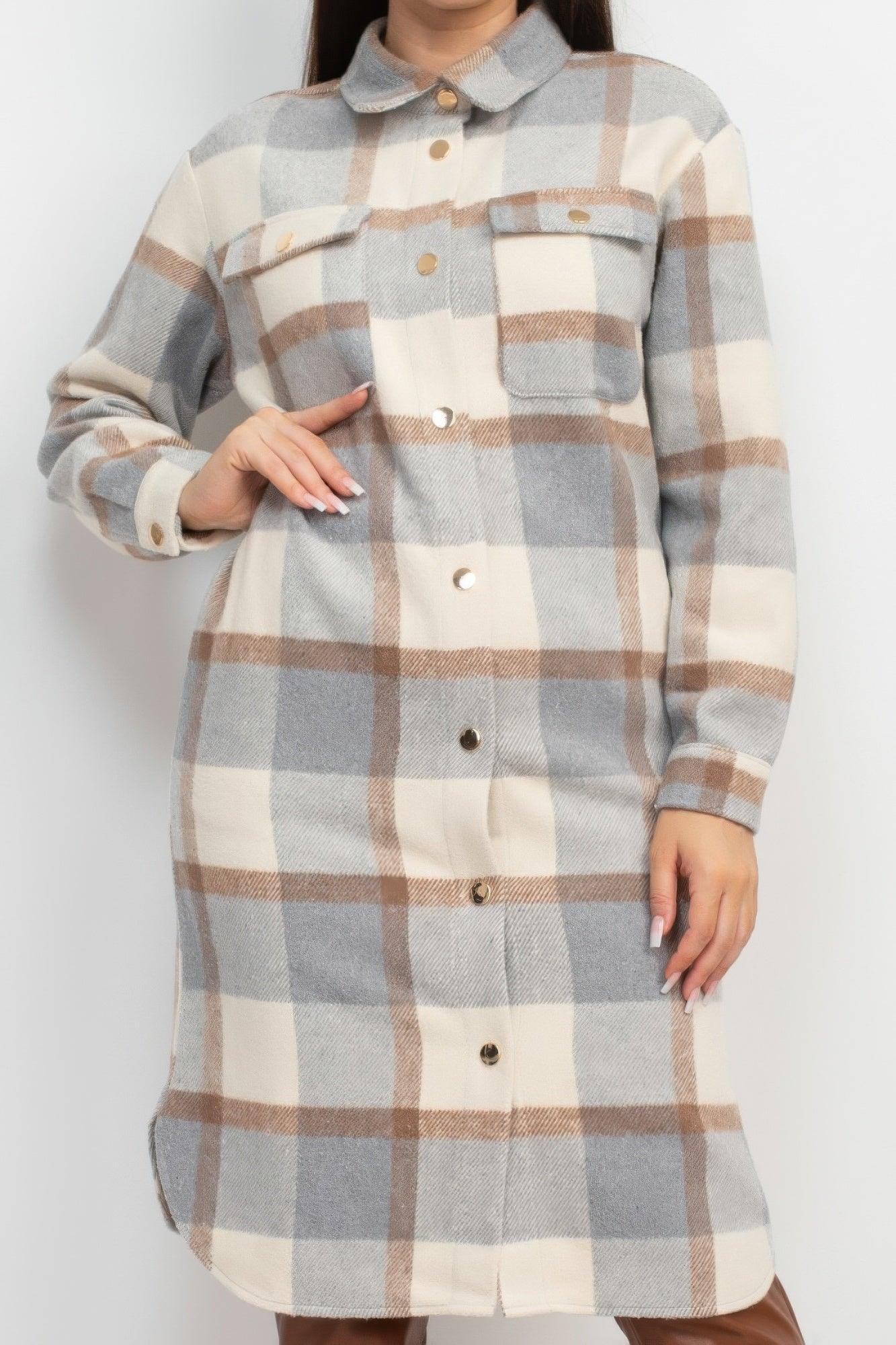 Plaid Buttoned Shacket Coat | Mixtshop LLC
