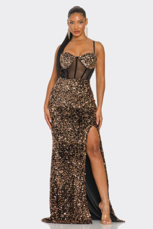 Cecily Teddy Velvet Corset Maxi Dress | Mixtshop LLC
