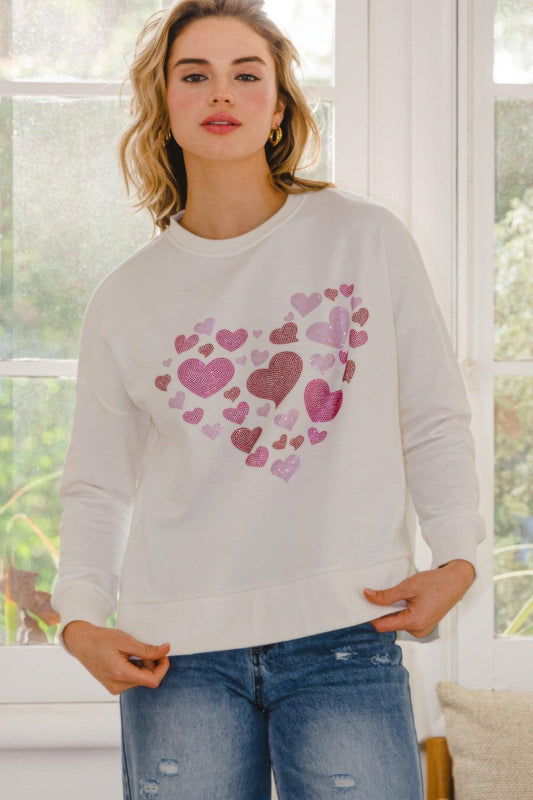 Hearts Hotfix Rhinestone Oversized Pullover | Mixtshop LLC