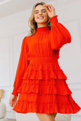 Long Sleeve Smocked Neck Tiered Ruffle Mini Dress | Mixtshop LLC