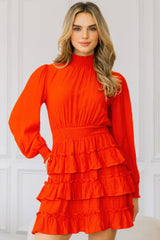 Long Sleeve Smocked Neck Tiered Ruffle Mini Dress | Mixtshop LLC
