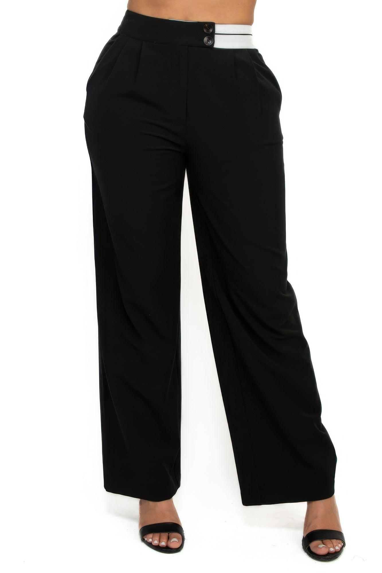 High-rise wide elastic contrast waist pants | Mixtshop LLC
