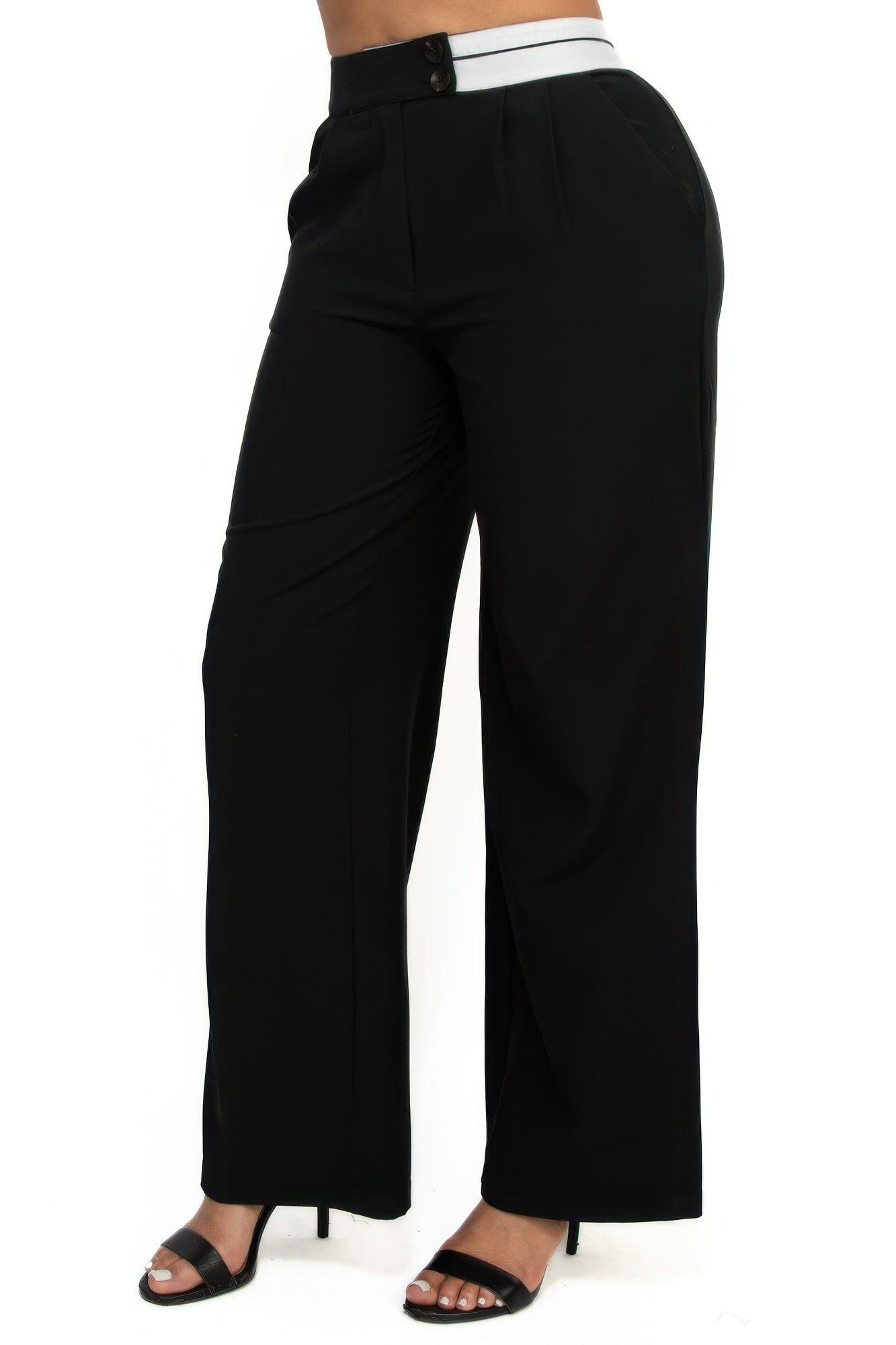 High-rise wide elastic contrast waist pants | Mixtshop LLC
