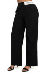 High-rise wide elastic contrast waist pants | Mixtshop LLC
