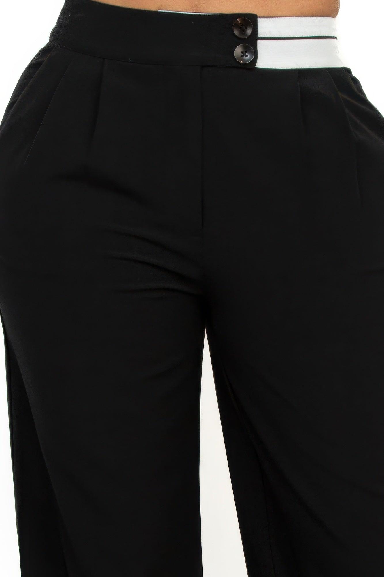 High-rise wide elastic contrast waist pants | Mixtshop LLC