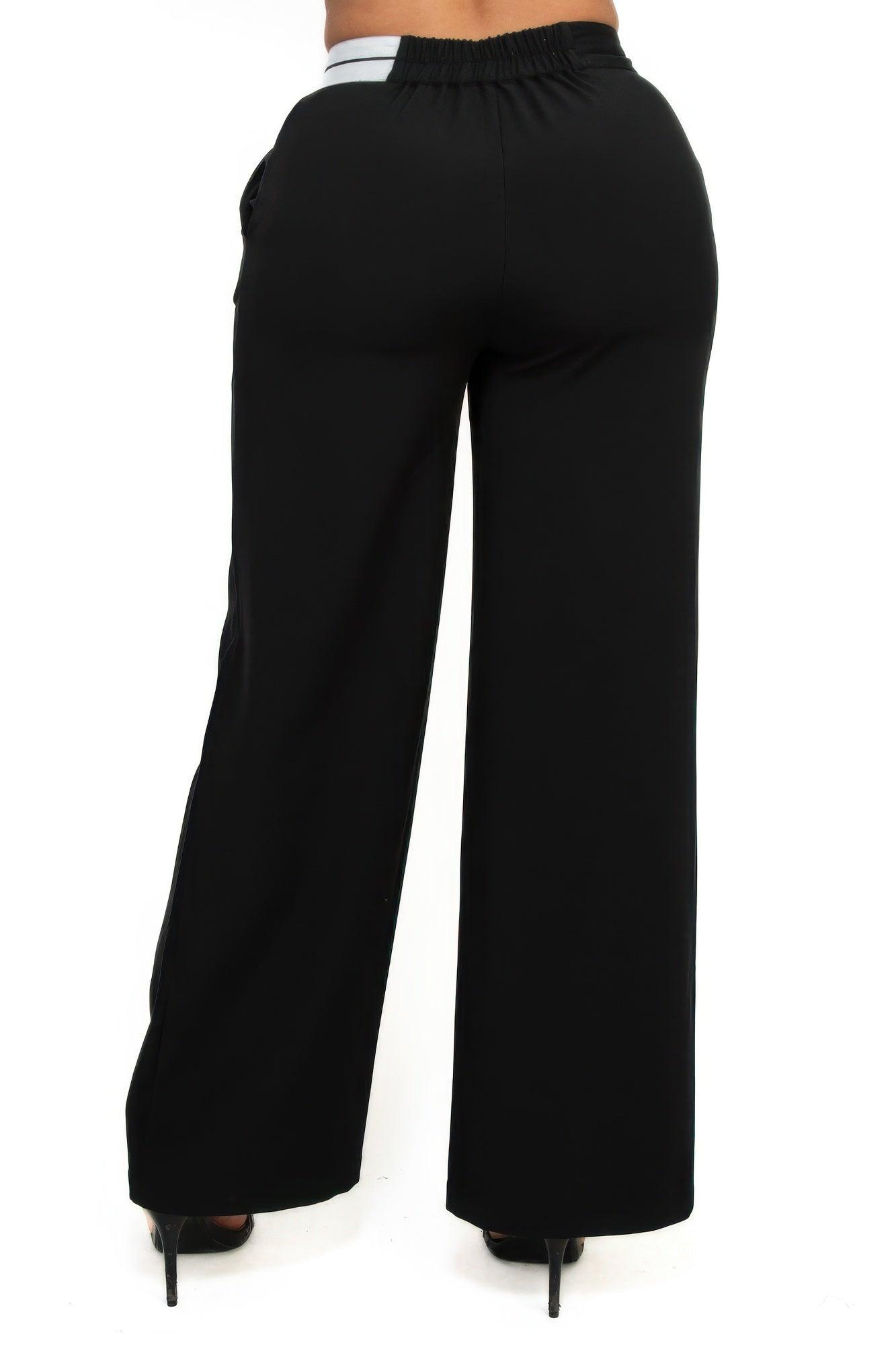 High-rise wide elastic contrast waist pants | Mixtshop LLC