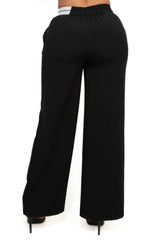 High-rise wide elastic contrast waist pants | Mixtshop LLC