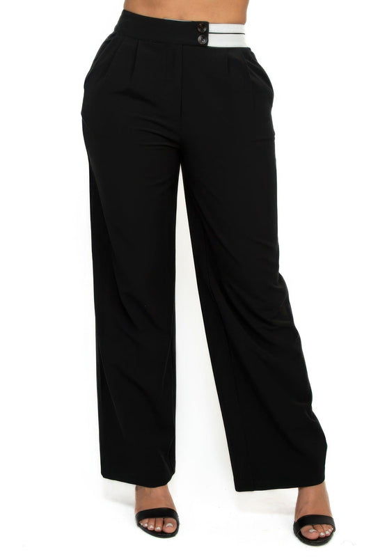 High-rise wide elastic contrast waist pants | Mixtshop LLC