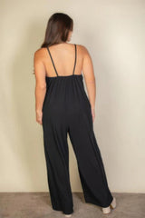 Plus spaghetti strap solid wide jumpsuit | Mixtshop LLC