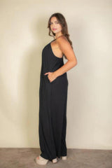 Plus spaghetti strap solid wide jumpsuit | Mixtshop LLC